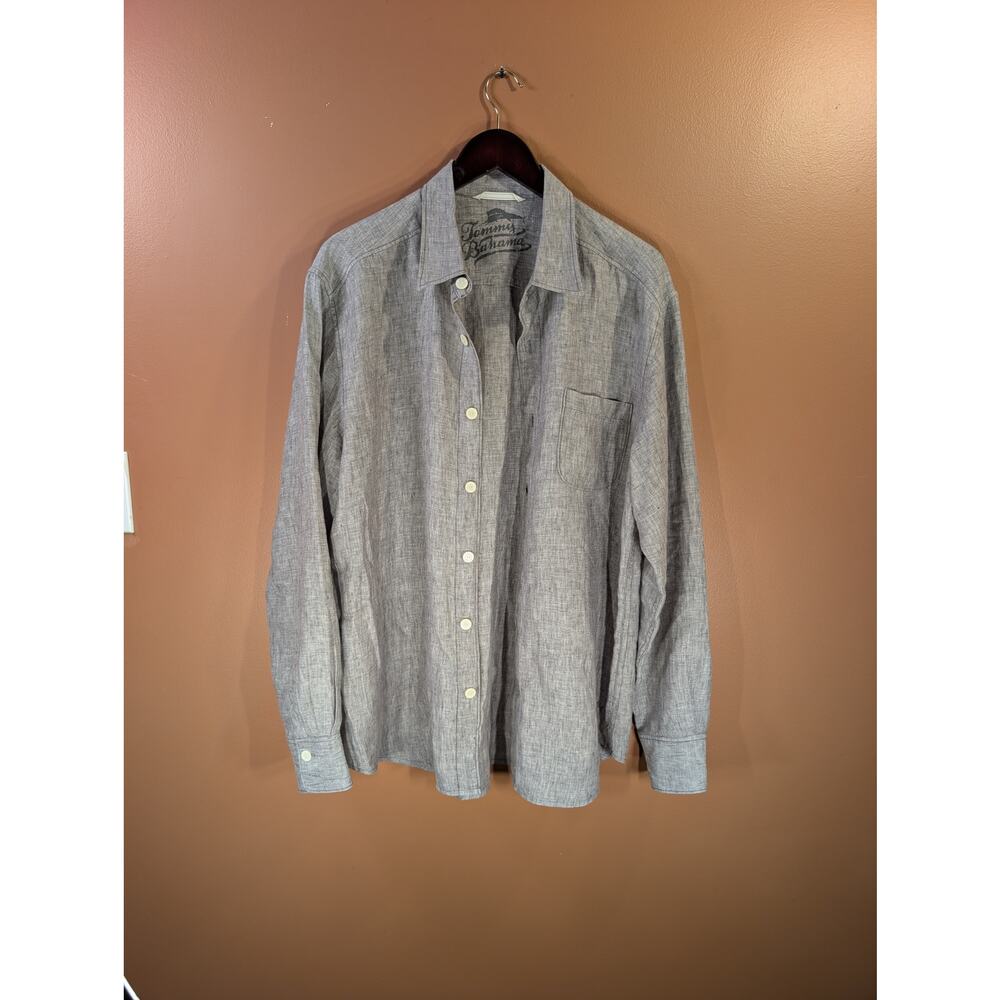 Tommy Bahama Relax Men's 100% Linen Gray/Brown Button Down Shirt - Size L